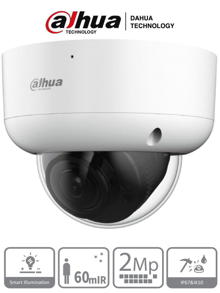Cámara Dahua DH-HAC-HDBW1200RAN-Z Tipo Domo Antivandalica de 2 MP (1080p), Lente Motorizado de 2.7 mm a 12 mm, Super Adapt, iR de 60 Mts, Análoga