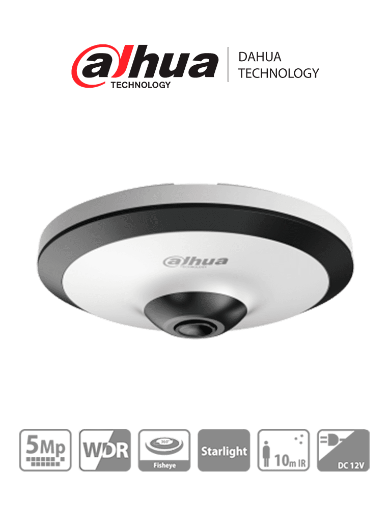 Cámara DH-HAC-EW2501N Fisheye de 5 MP, Vision de 360 Grados, iR de 10 Mts, Microfono Integrado, Ideal Para uso Interior, Starlight, Análoga