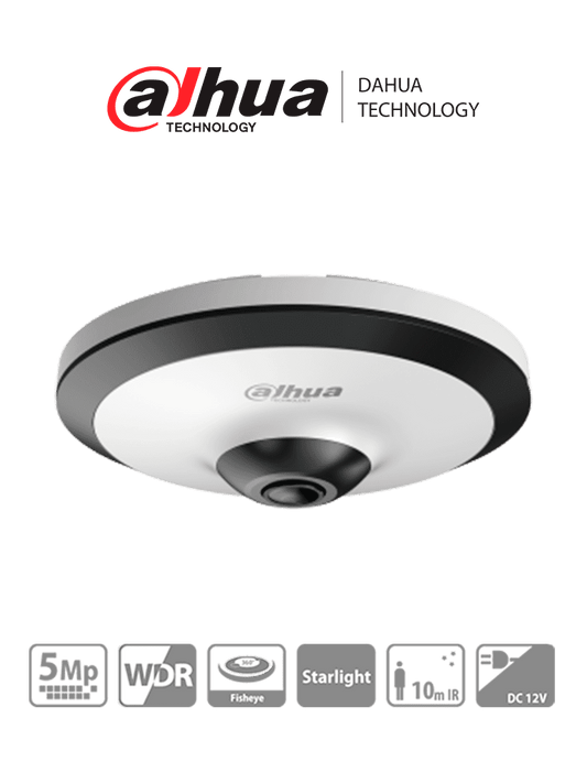 Cámara DH-HAC-EW2501N Fisheye de 5 MP, Vision de 360 Grados, iR de 10 Mts, Microfono Integrado, Ideal Para uso Interior, Starlight, Análoga