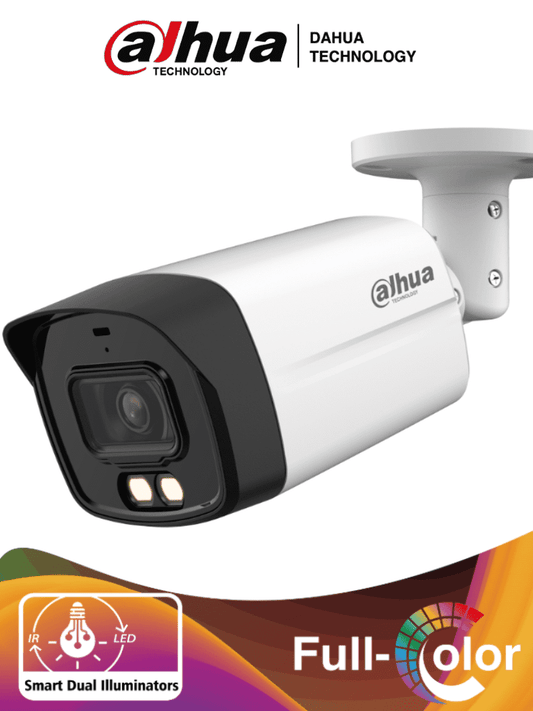 Cámara Dahua HAC-HFW1801TLMN-IL-A Tipo Bala de 8 MP (4K), Lente de 2.8 mm, Iluminacion Dual Inteligente, Full Color, 106 Grados De Apertura, Microfono Integrado, iR de 40 Mts, IP67, Análoga
