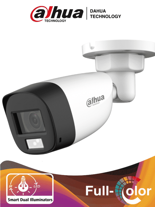 Cámara Dahua HFW1200CLN-IL-A Tipo Bala de 2 MP (1080p), Iluminacion Dual Inteligente, Full Color, Lente de 2.8 mm, 102 Grados de Apertura, Microfono Integrado, iR de 20 Mts - Análoga