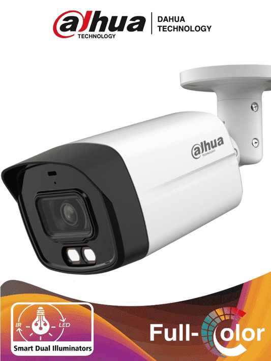 Cámara Dahua HAC-HFW1200TLMN-IL-A Tipo Bala de 2 MP (1080p), Iluminacion Dual Inteligente, Full Color, Lente de 2.8 mm, 102 Grados De Apertura, iR de 40 Mts, Microfono Integrado, Análoga