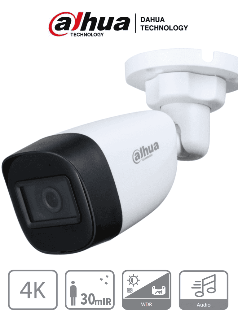Cámara Dahua HAC-HFW1801CN-A-0280B-S2 Tipo Bala de 8 MP (4K), Lente de 2.8 mm, 106 Grados De Apertua, iR de 20 Mts, Análoga