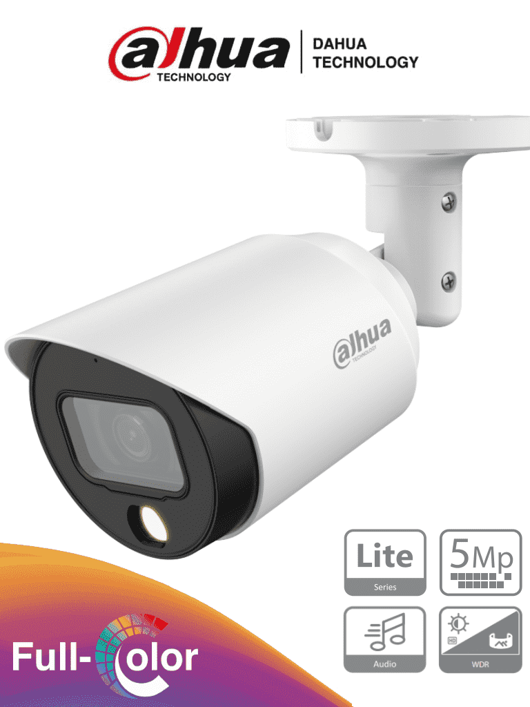 Cámara Dahua HAC-HFW1509T-A-LED Tipo Bala de 5 MP, Lente de 3.6 mm, Microfono Integrado, iR de 20 Mts, Metalica, IP67, Análoga