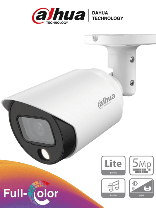 Cámara Dahua HAC-HFW1509T-A-LED Tipo Bala de 5 MP, Lente de 3.6 mm, Microfono Integrado, iR de 20 Mts, Metalica, IP67, Análoga