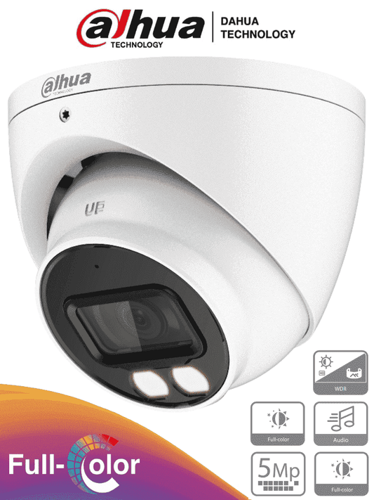 Cámara Dahua HAC-HDW1509TN-A-LED-0360B Tipo Domo de 5 MP, Full Color, Lente de 3.6 mm, Microfono Integrado, iR de 40 Mts, IP67, Análoga