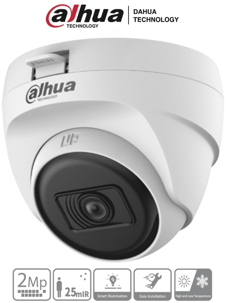 Cámara Dahua HAC-T1A21N-U-28 Tipo Domo de 2 MP (1080p), Lente de 2.8 mm, 100 Grados De Apertura, Smart iR 25 Mts, Uso Interior, Análoga