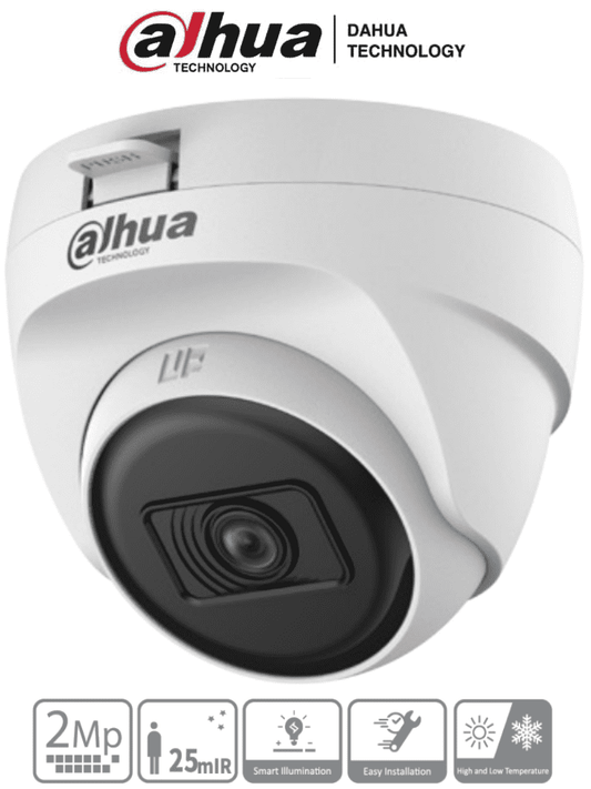 Cámara Dahua HAC-T1A21N-U-28 Tipo Domo de 2 MP (1080p), Lente de 2.8 mm, 100 Grados De Apertura, Smart iR 25 Mts, Uso Interior, Análoga