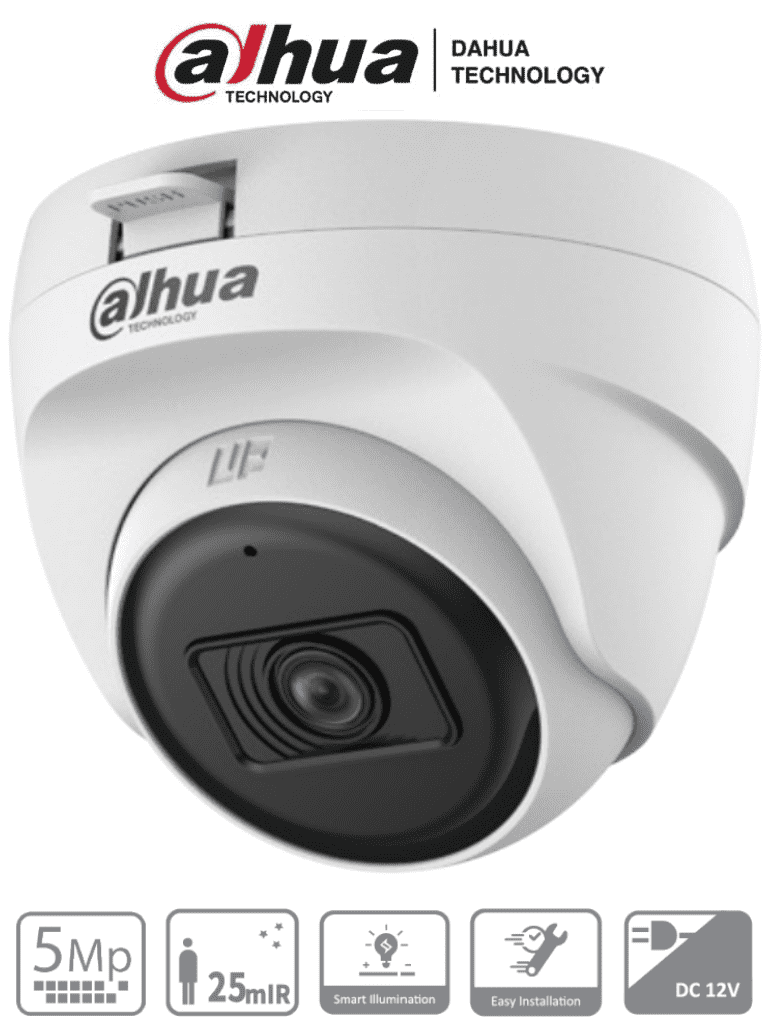 Cámara Dahua HAC-T1A51N-U-28-S2 Tipo Domo de 5 MP, Lente de 2.8 mm, 106 Grados De Apertura, iR de 25 Mts, Uso Interior, Análoga