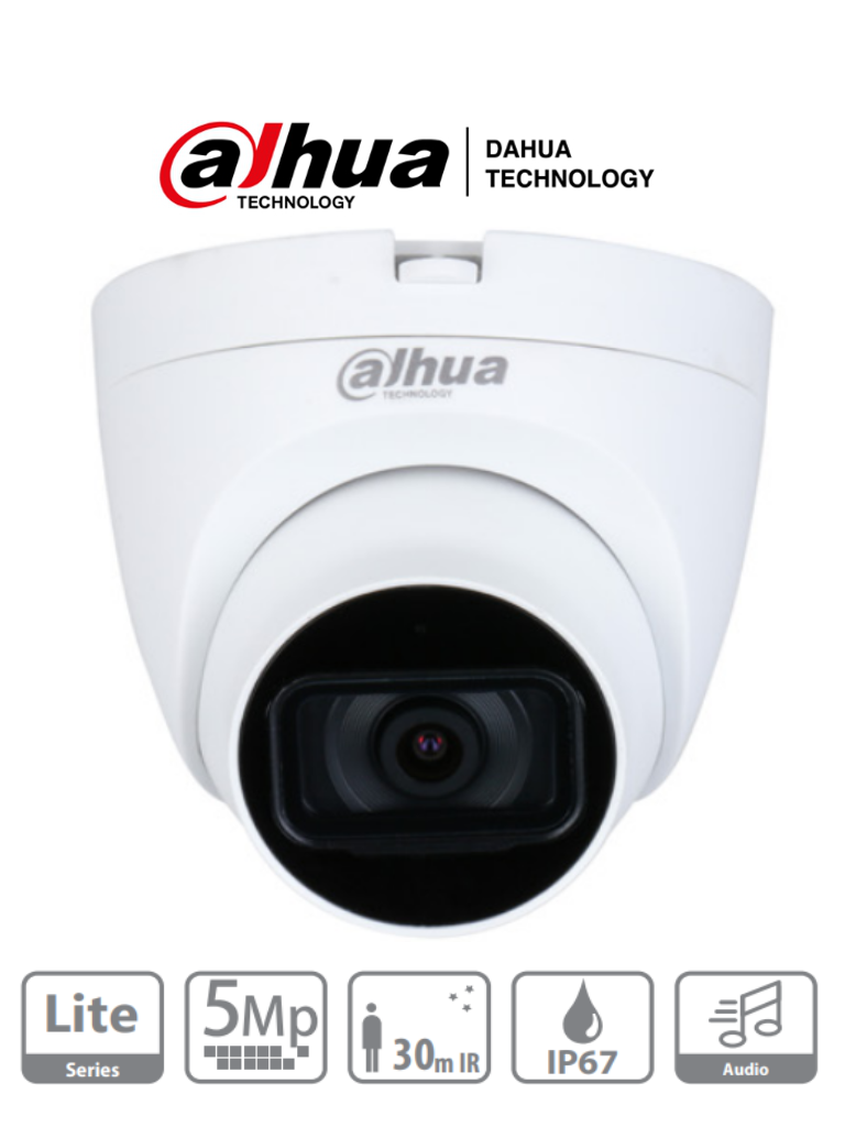 Cámara Dahua HAC-HDW1500TLQN-A Tipo Domo 5 MP, Microfono Integrado, Lente de 2.8 mm, iR de 30 Mts, Starlight, IP67, Análoga