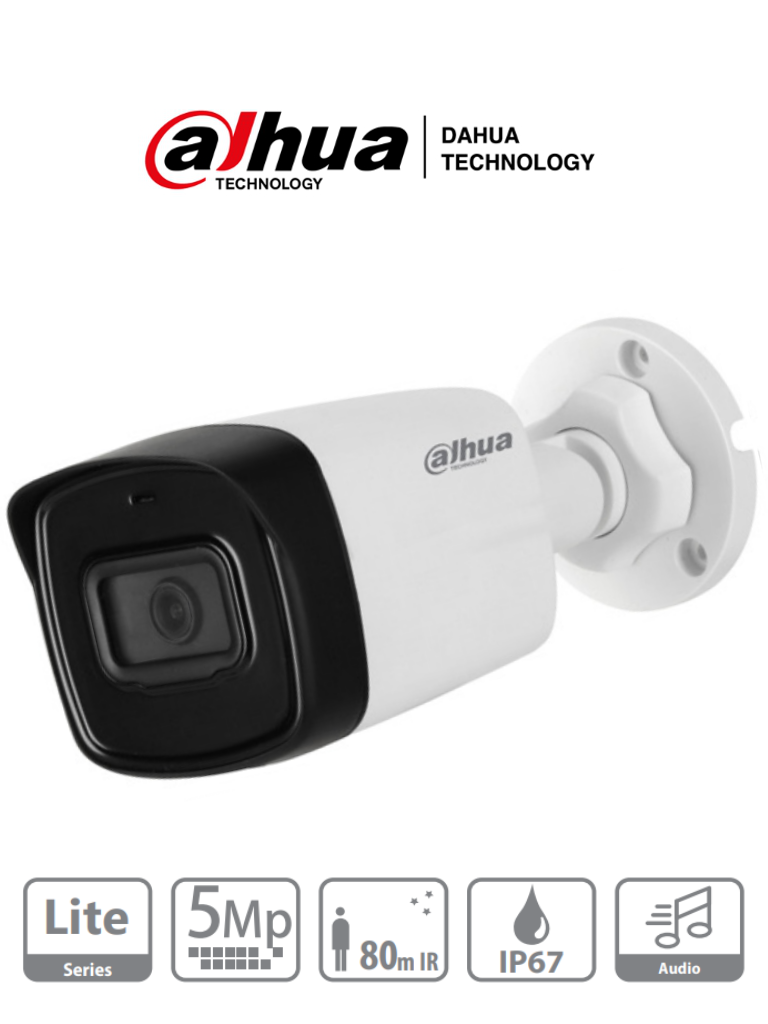 Cámara Dahua HAC-HFW1500TL-A-28 Tipo Bala de 5 MP, Microfono Integrado, Lente de 2.8 mm, iR de 80 Mts, IP67, Análoga
