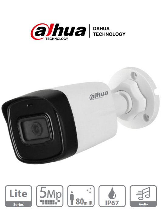 Cámara Dahua HAC-HFW1500TL-A-28 Tipo Bala de 5 MP, Microfono Integrado, Lente de 2.8 mm, iR de 80 Mts, IP67, Análoga