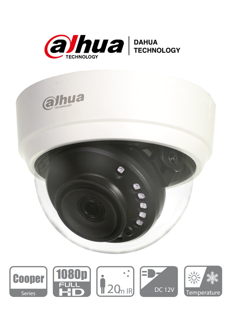 Cámara Dahua HAC-D1A21N-0280B Tipo Domo de 2 MP (1080p), Lente de 2.8 mm, iR de 20 Mts, Uso Interior, Análoga