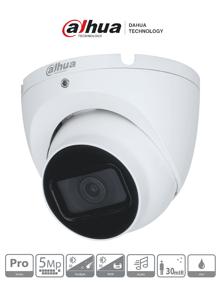 Cámara Dahua HAC-HDW2501TLM-A Tipo Domo de 5 MP, Serie Pro, Lente de 2.8 mm, 111 Grados De Apertura, Microfono Integrado, iR de 30 Mts, Metalica, IP67, Análoga