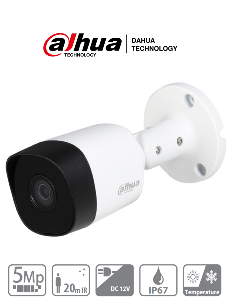 Cámara dahua DH-HAC-B2A51N-0280B-S2 Tipo Bala 5 MP Metálica, Lente de 2.8 mm, IR 20m - Análoga