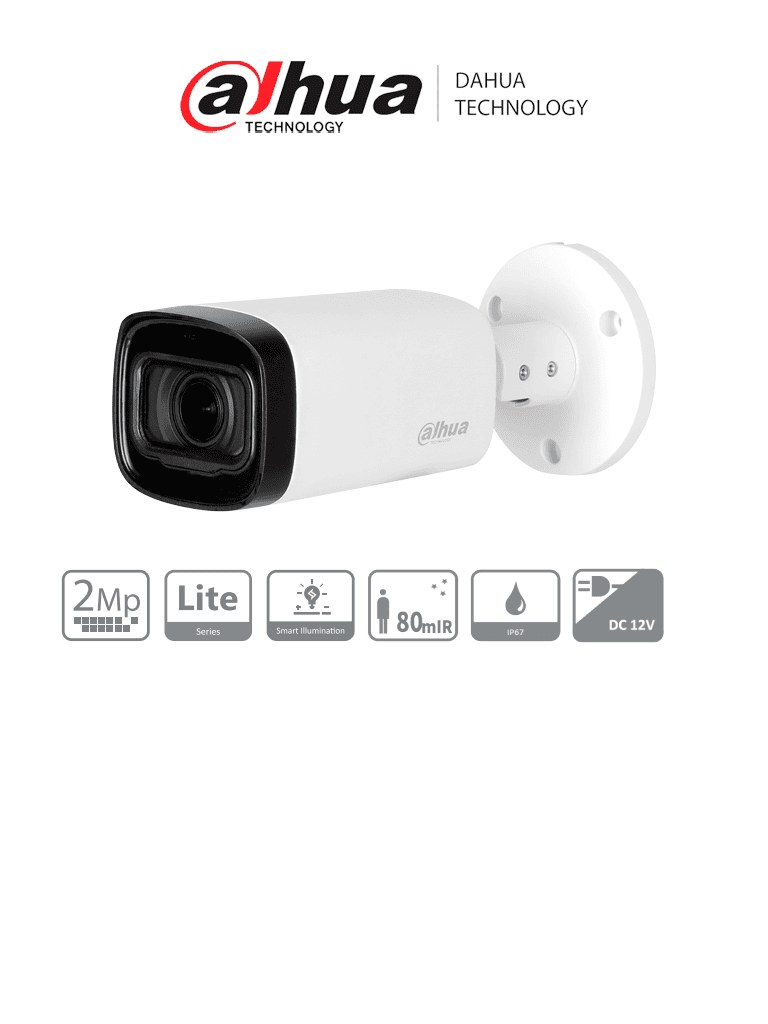 Cámara Dahua HAC-HFW1200RN-Z-2712-S6 Tipo Bala de 2 MP (1080p), Lente Motorizado de 2.7 a 12 mm. iR de 80 Mts, Metalica, Análoga