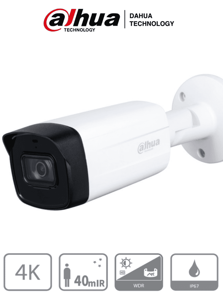 Cámara Dahua HAC-HFW1801TH-I4 Tipo Bala de 8 MP (4K), Lente de 2.8 mm, 106 Grados De Apertura, iR de 40 Mts, Super Adapt, IP67, Análoga