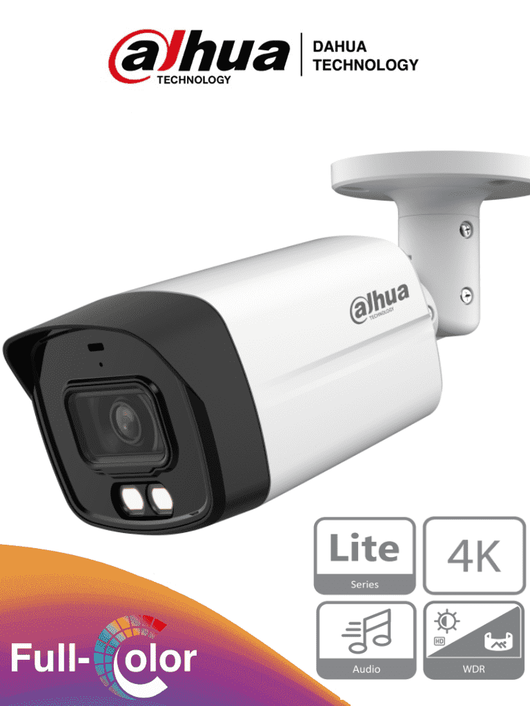 Cámara Dahua HAC-HFW1809TLM-A-LED Tipo Bala de 8 MP (4K), Lente de 2.8 mm, 106 Grados De Apertura, Microfono Integrado, iR de 40 Mts, Super Adapt, Análoga