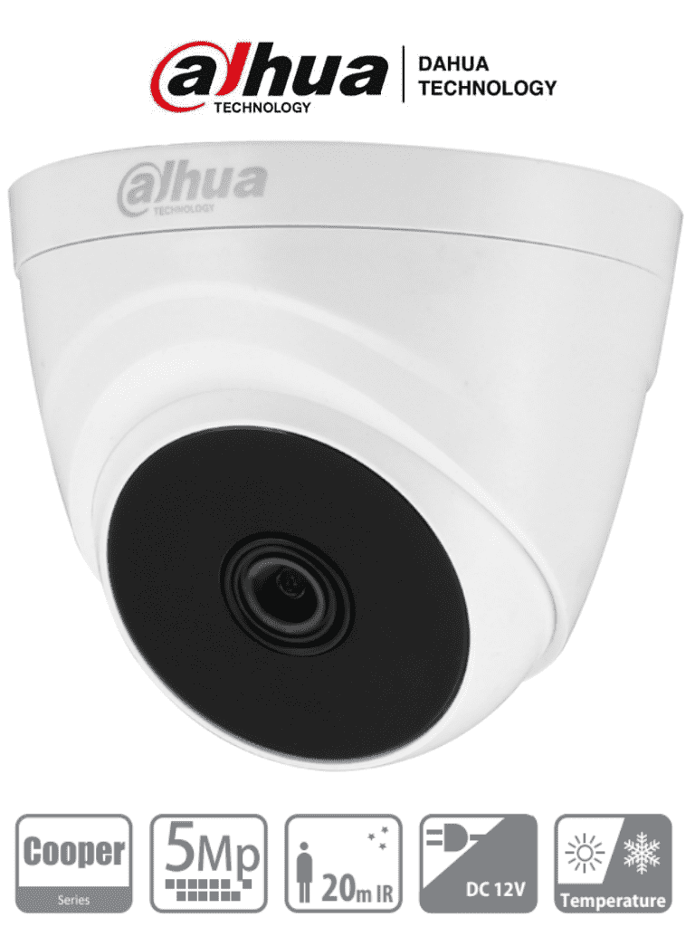 Cámara Dahua HAC-T1A51N-0280B-S2 Tipo Domo de 5 MP, Lente de 2.8 mm, 106 Grados De Apertura, iR de 20 Mts, Análoga