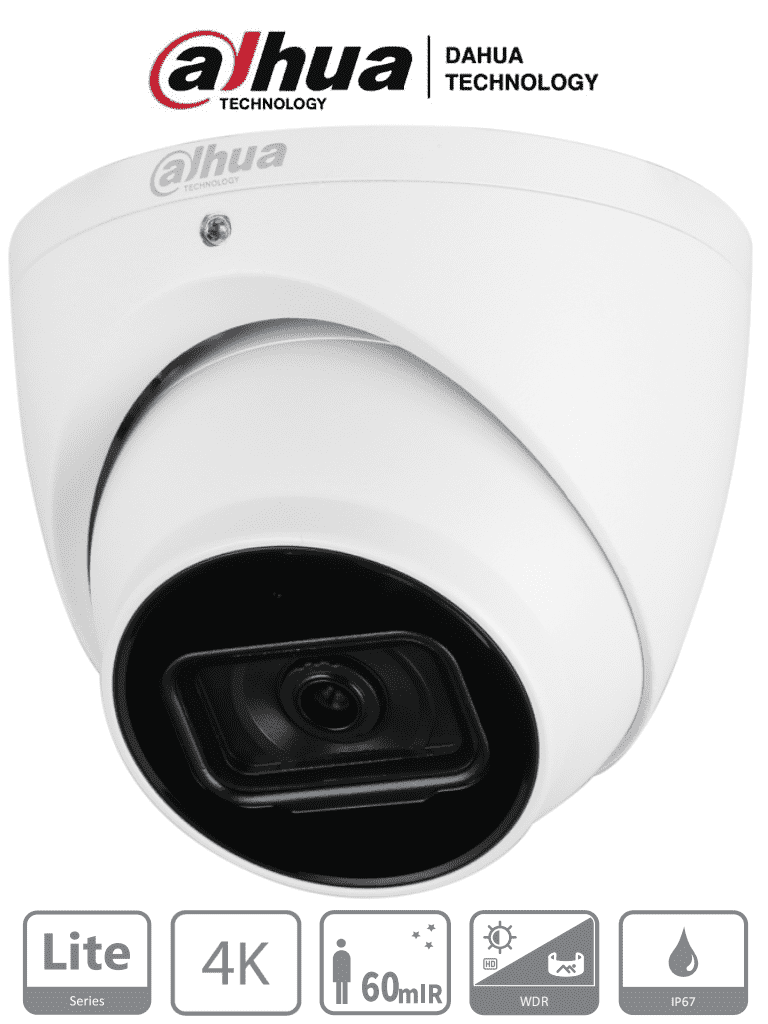 Cámara Dahua DH-HAC-HDW1801TN Tipo Domo de 8 MP (4K), Lente de 2.8 mm, 106 Grados De Apertura, iR de 60 Metros, Metalica, IP67, Análoga