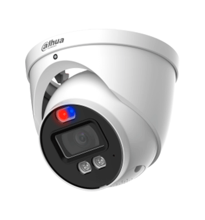 Cámara Dahua HAC-ME1239HN-A-PV Tipo Domo Tioc de 2 MP (1080p) Disuasion Activa Luz Roja y Azul, Lente de 3.6 mm, Super Adapt, Microfono Integrado y Altavoz Integrado, iR de 40 Mts, Análoga